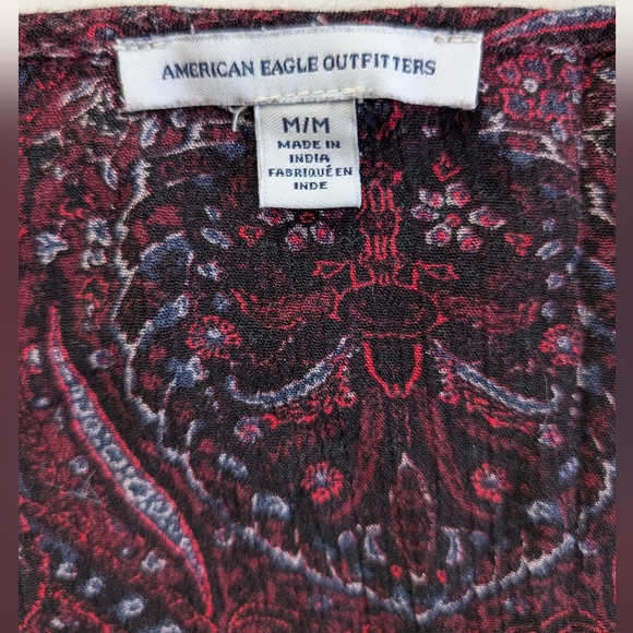 American Eagle Boho Maroon & Navy Size Medium Dress Ruffle Flowy - Picture 9 of 11